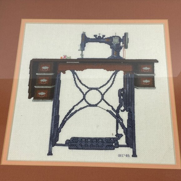 Vintage 1985 Handmade Antique Sewing Machine 16" Framed Cross Stitch - Picture 2 of 10